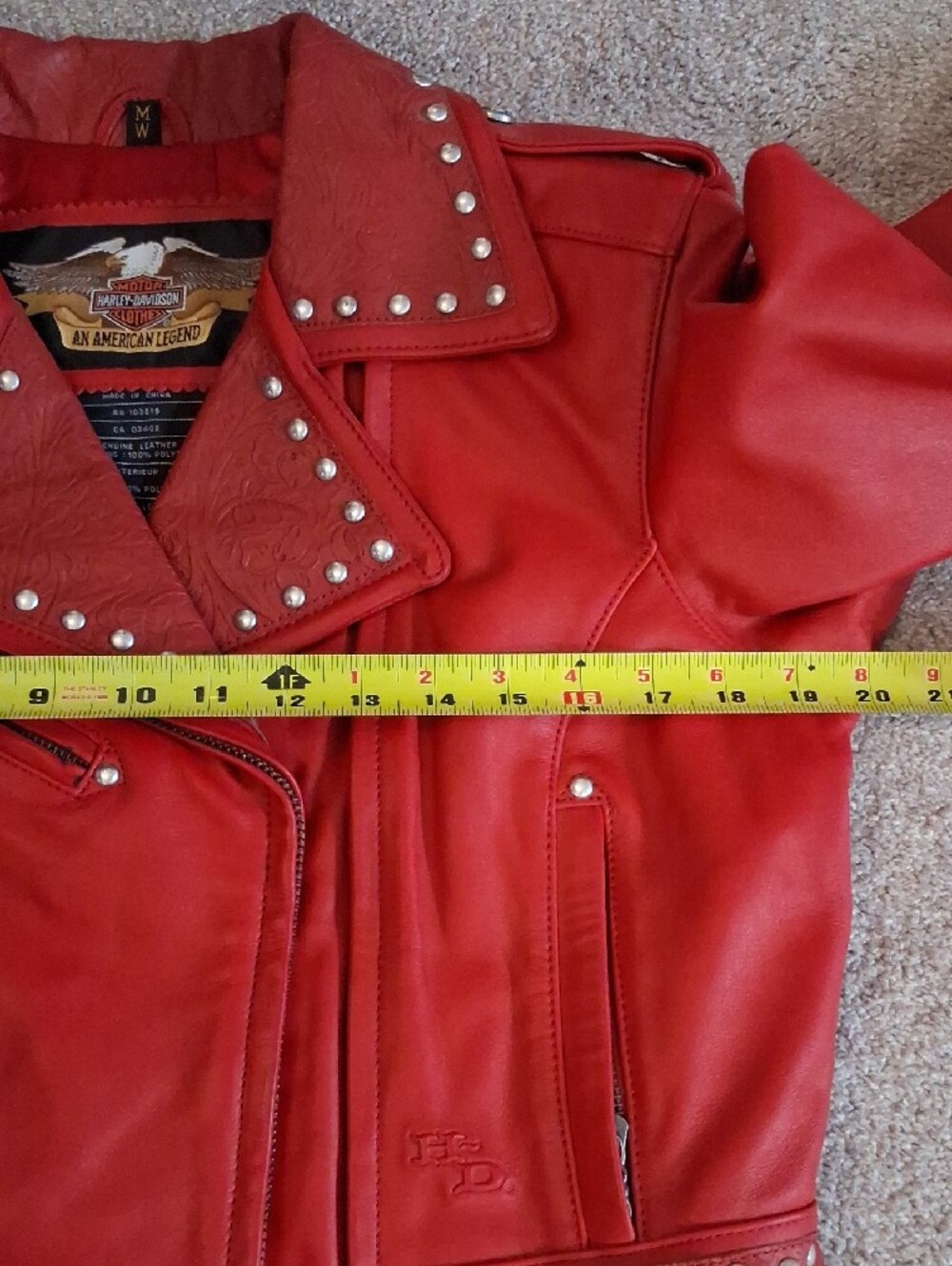 Vintage 2-Piece Harley-Davidson Red Studded Leather Jacket/Pants Set. 2003 (M) - Picture 8 of 16